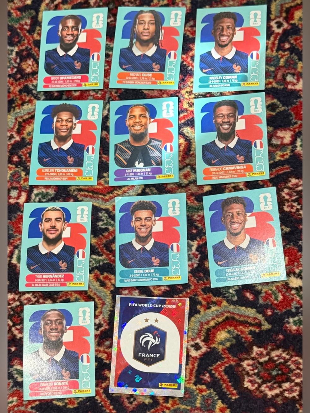 WORLD CUP 2026 PANINI STICKER   FRANCE  SOCCER  TEAM. LOT OF 11 STICKERS. BRASIL